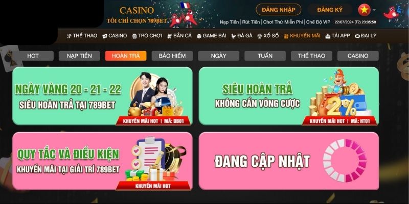 Đăng nhập tham gia nhận hoàn trả cược 789Bet